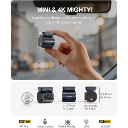 KAWA 4K Mini Dash Cam Front, Contrôle Vocal, Affichage Stealth, Caméra de Voiture NightEagle Engine 2K HDR, Wi-FI 6 et GPS intég