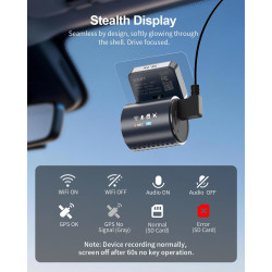 KAWA 4K Mini Dash Cam Front, Contrôle Vocal, Affichage Stealth, Caméra de Voiture NightEagle Engine 2K HDR, Wi-FI 6 et GPS intég