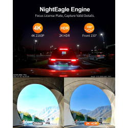 KAWA 4K Mini Dash Cam Front, Contrôle Vocal, Affichage Stealth, Caméra de Voiture NightEagle Engine 2K HDR, Wi-FI 6 et GPS intég