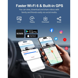KAWA 4K Mini Dash Cam Front, Contrôle Vocal, Affichage Stealth, Caméra de Voiture NightEagle Engine 2K HDR, Wi-FI 6 et GPS intég
