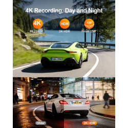 KAWA 4K Mini Dash Cam Front, Contrôle Vocal, Affichage Stealth, Caméra de Voiture NightEagle Engine 2K HDR, Wi-FI 6 et GPS intég