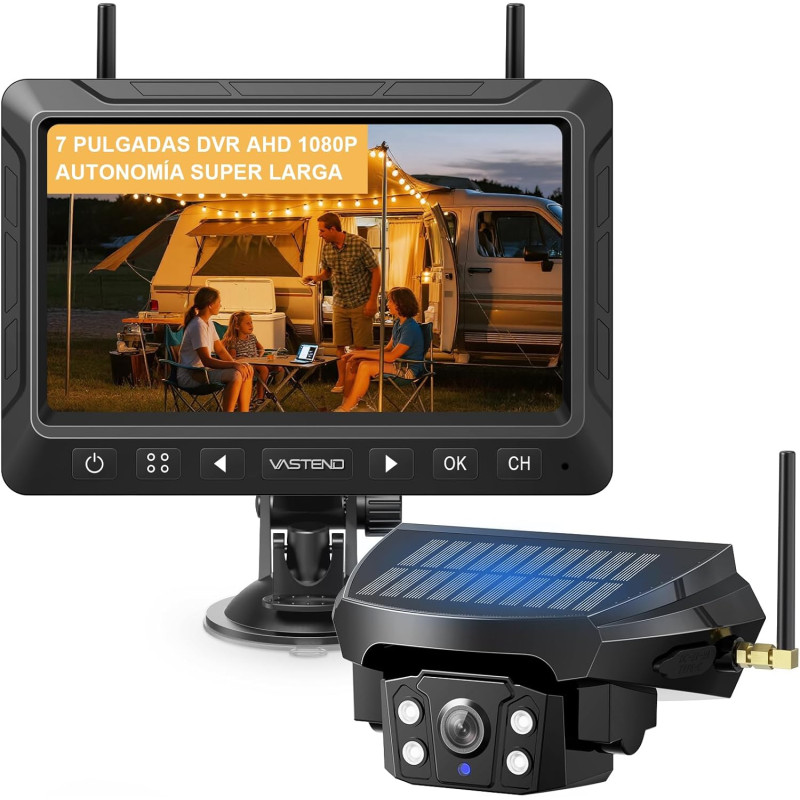 Caméra de Recul sans Fil Solaire avec Batterie 10000mAh, Caméra de Recul sans Fil 7", Étanchéité IP69, Vision Nocturne Infraroug