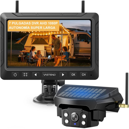 Caméra de Recul sans Fil Solaire avec Batterie 10000mAh, Caméra de Recul sans Fil 7", Étanchéité IP69, Vision Nocturne Infraroug