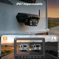 Caméra de Recul sans Fil Solaire avec Batterie 10000mAh, Caméra de Recul sans Fil 7", Étanchéité IP69, Vision Nocturne Infraroug