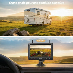 Caméra de Recul sans Fil Solaire avec Batterie 10000mAh, Caméra de Recul sans Fil 7", Étanchéité IP69, Vision Nocturne Infraroug