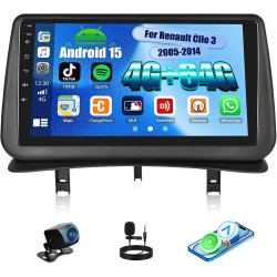 Sixwin 4 go + 64 go android 15 autoradio pour renault clio 3 2005-2014 avec carplay android auto mirror link – écran tactile 9 p