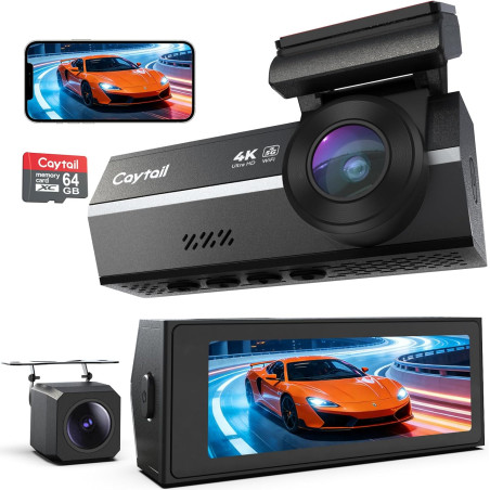 Dashcam Voiture Avant Arrière 4K+2K avec Carte SD 64GB, 5GHz WiFi Camera Voiture, Dash Cam Grand Angle 170°, Vision Nocturne WDR