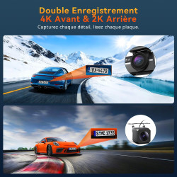 Dashcam Voiture Avant Arrière 4K+2K avec Carte SD 64GB, 5GHz WiFi Camera Voiture, Dash Cam Grand Angle 170°, Vision Nocturne WDR
