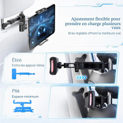 Support Tablette Voiture Appuie Tete, Porte Tablette Extensible Arrière (Siège), 360° Rotatif, Compatible avec 4.7-11" iPad Pro/