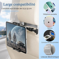 Support Tablette Voiture Appuie Tete, Porte Tablette Extensible Arrière (Siège), 360° Rotatif, Compatible avec 4.7-11" iPad Pro/