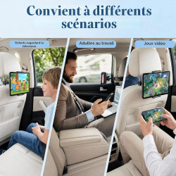 Support Tablette Voiture Appuie Tete, Porte Tablette Extensible Arrière (Siège), 360° Rotatif, Compatible avec 4.7-11" iPad Pro/