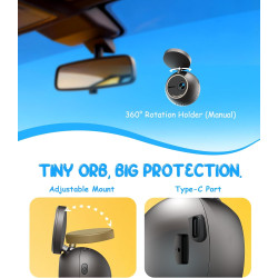KAWA Caméra Voiture 2K Commande Vocale, Mini Dashcam Sphérique Avant, Support 360°, Carte SD 32G, WiFi Intégré, Contrôle App, Ca
