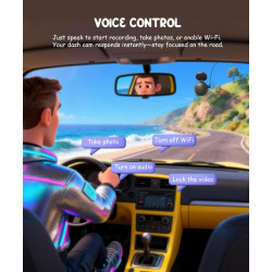 KAWA Caméra Voiture 2K Commande Vocale, Mini Dashcam Sphérique Avant, Support 360°, Carte SD 32G, WiFi Intégré, Contrôle App, Ca