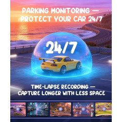 KAWA Caméra Voiture 2K Commande Vocale, Mini Dashcam Sphérique Avant, Support 360°, Carte SD 32G, WiFi Intégré, Contrôle App, Ca