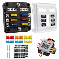 6 Voies Boîte à Fusibles 12V,Blocs Fusible Lame,Porte Fusible avec 6 Voyants LED Indicateur,12 Fusibles avec Bus Négatif pour 12