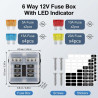 6 Voies Boîte à Fusibles 12V,Blocs Fusible Lame,Porte Fusible avec 6 Voyants LED Indicateur,12 Fusibles avec Bus Négatif pour 12