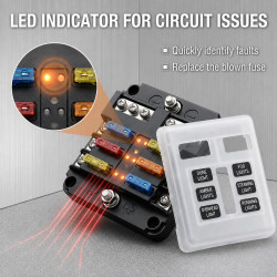 6 Voies Boîte à Fusibles 12V,Blocs Fusible Lame,Porte Fusible avec 6 Voyants LED Indicateur,12 Fusibles avec Bus Négatif pour 12