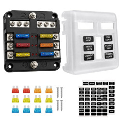 6 Voies Boîte à Fusibles 12V,Blocs Fusible Lame,Porte Fusible avec 6 Voyants LED Indicateur,12 Fusibles avec Bus Négatif pour 12