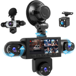Caméra Embarquée pour Voiture 5 Camera 3,16" Vision Panoramique 360° Full HD 1080p Surveillance Stationnement Détection Mouvemen