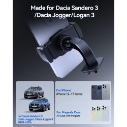 Support de téléphone portable pour Dacia Sandero 3, Dacia Jogger et Dacia Logan 3 2020-2026 – Support de serrage élastique avec 