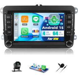 4+64 go android 15 carplay android auto autoradio pour vw golf 5 golf 6 passat jetta t5 eos polo touran seat sharan écran 7 pouc