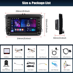 4+64 go android 15 carplay android auto autoradio pour vw golf 5 golf 6 passat jetta t5 eos polo touran seat sharan écran 7 pouc