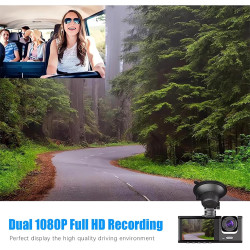 Dashcam Voiture Avant Arrière, HDR Vision Nocturne, capteur G+Carte 32Go | Surveillance Full HD sous plusieurs angles, enregistr