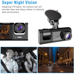 Dashcam Voiture Avant Arrière, HDR Vision Nocturne, capteur G+Carte 32Go | Surveillance Full HD sous plusieurs angles, enregistr