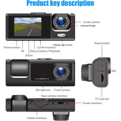 Dashcam Voiture Avant Arrière, HDR Vision Nocturne, capteur G+Carte 32Go | Surveillance Full HD sous plusieurs angles, enregistr