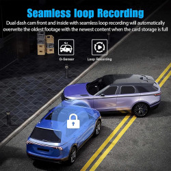 Dashcam Voiture Avant Arrière, HDR Vision Nocturne, capteur G+Carte 32Go | Surveillance Full HD sous plusieurs angles, enregistr