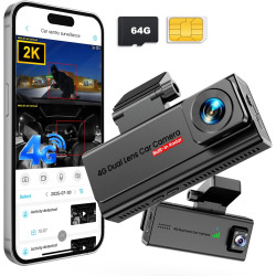 Dashcam Voiture 4G LTE avec Carte SIM, Camera Voiture Avant et Intérieur, Alertes & Détection Radar, Mode Stationnement 24h, GPS