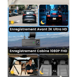 Dashcam Voiture 4G LTE avec Carte SIM, Camera Voiture Avant et Intérieur, Alertes & Détection Radar, Mode Stationnement 24h, GPS