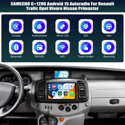 4+128g camecho android 15 autoradio pour renault trafic 2001-2010 opel vivaro 2006-2010 nissan primastar 2006-2014, 10 pouces ra