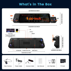 Inefala 4 Canaux Rétroviseur Dashcam Voiture avec 9.66'' Tactile,Dashcam Voiture Avant Arriere avec WiFi & App G-Capteur Carte 6