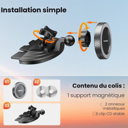 MAGJIEYX Support Telephone Voiture CD, Magnetique Porte Telephone Voiture avec Rotation à 360° Puissant Aimant Compatible avec i