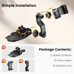 MAGJIEYX CD Support Telephone Voiture, 360° Rotation Support Voiture Fixation Fente CD écurie Compatible avec iPhone 16 15 14 13