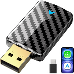 Mini Adaptateur CarPlay sans Fil & Android Auto sans Fil, Fibre de Carbone | Métal USB-A/C, Filaire vers Sans Fil, Version Stabl