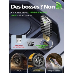 Mini Adaptateur CarPlay sans Fil & Android Auto sans Fil, Fibre de Carbone | Métal USB-A/C, Filaire vers Sans Fil, Version Stabl