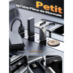 Mini Adaptateur CarPlay sans Fil & Android Auto sans Fil, Fibre de Carbone | Métal USB-A/C, Filaire vers Sans Fil, Version Stabl