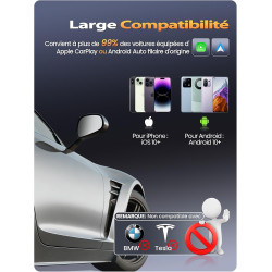 Mini Adaptateur CarPlay sans Fil & Android Auto sans Fil, Fibre de Carbone | Métal USB-A/C, Filaire vers Sans Fil, Version Stabl