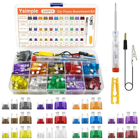 220Pcs Fusible Voiture Set, Fusible de Voiture Standard/Mini/Micro avec Extracteur/Tournevis Testeur, Etanche Fusible Auto 2A/3A