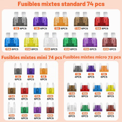 220Pcs Fusible Voiture Set, Fusible de Voiture Standard/Mini/Micro avec Extracteur/Tournevis Testeur, Etanche Fusible Auto 2A/3A