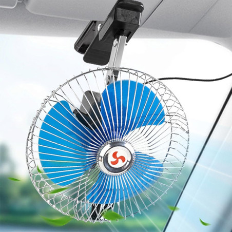 Starnearby Ventilateur de Voiture 8 Pouces 12V/24V, Mini Ventilateur de Refroidissement Voiture à Pince, 2 Vitesses Réglable, Ve