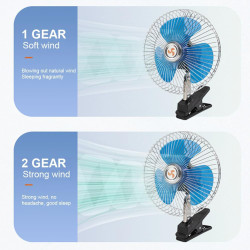 Starnearby Ventilateur de Voiture 6 Pouces 12V/24V, Mini Ventilateur de Refroidissement Voiture à Pince, 2 Vitesses Réglable, Ve