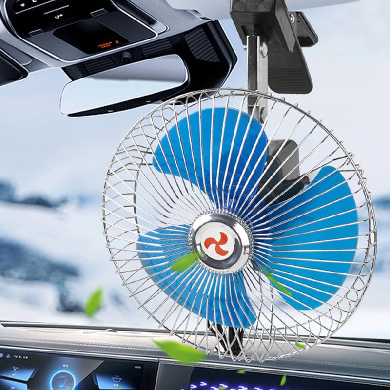 Starnearby Ventilateur de Voiture 8 Pouces 12V/24V, Mini Ventilateur de Refroidissement Voiture à Pince, 2 Vitesses Réglable, Ve