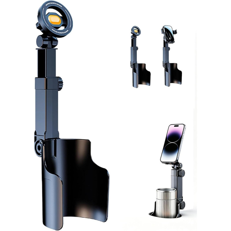 Support de téléphone 2 en 1 pour porte-gobelet de voiture, support magnétique N52 et à fixation par encliquetage, pivotant 360° 