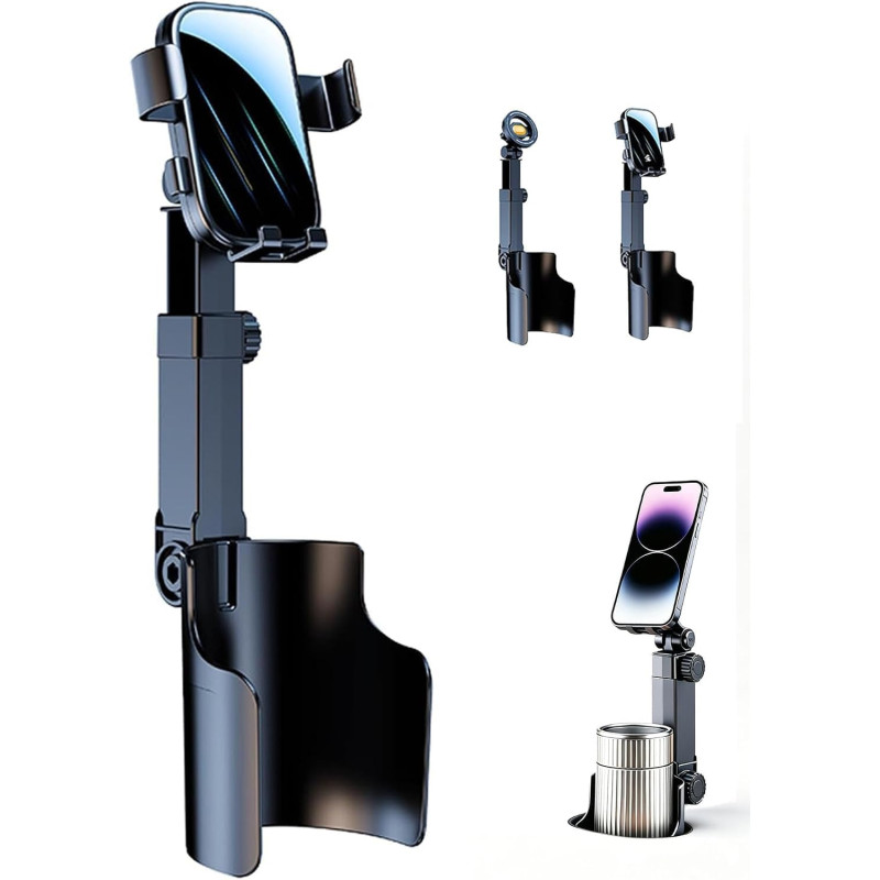 Support de téléphone 2 en 1 pour porte-gobelet de voiture, support magnétique N52 et à fixation par encliquetage, pivotant 360° 