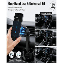 Support de téléphone 2 en 1 pour porte-gobelet de voiture, support magnétique N52 et à fixation par encliquetage, pivotant 360° 