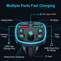 Transmetteur fm bleutooth voiture 5.0, adaptateur radio lecteur mp3 avec double usb charge rapide, kit main libre appel, support