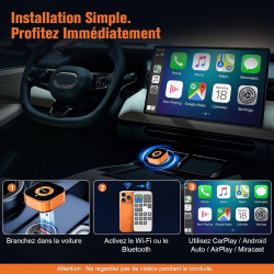 Adaptateur CarPlay sans Fil Ultra Mini: Wireless CarPlay 4 en 1 avec AirPlay/Miracast – Connexion Automatique Plug & Play, USB/T